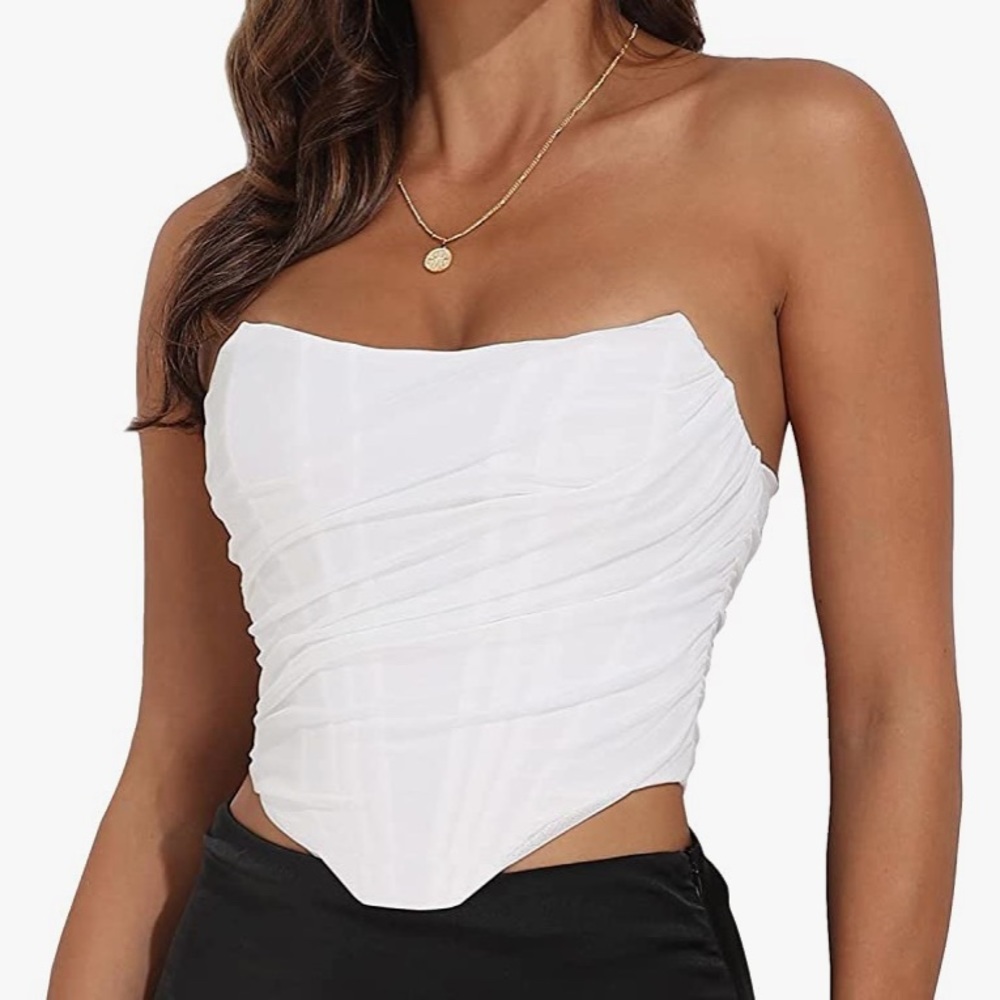 Strapless Open Back Boned Mesh Bustier Zip Back Corset Bodyshaper Crop Top